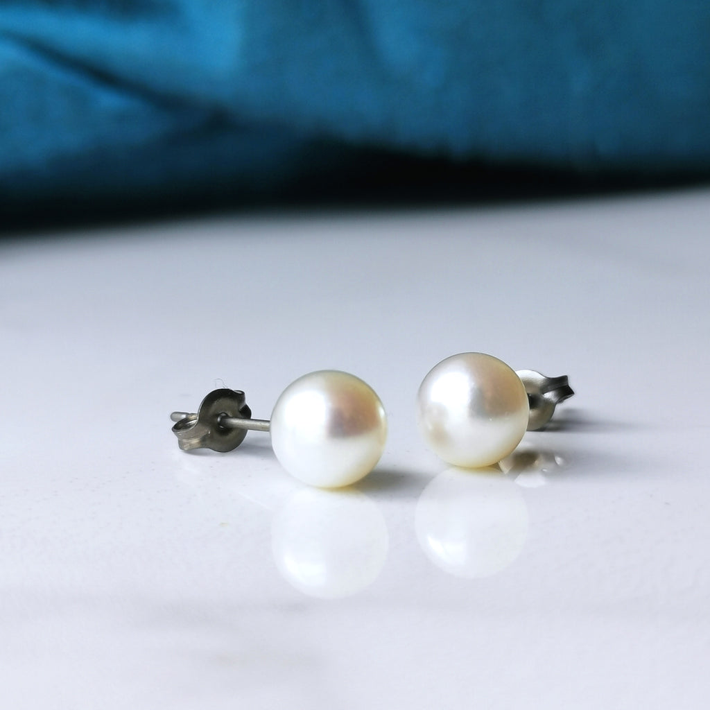 Simple Gold Layered Pearl Studs for Girls | Parakkat Jewels